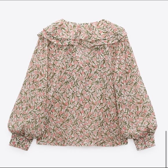 ZARA - Floral metallic print ruffle blouse size XS - Picture 3 of 11